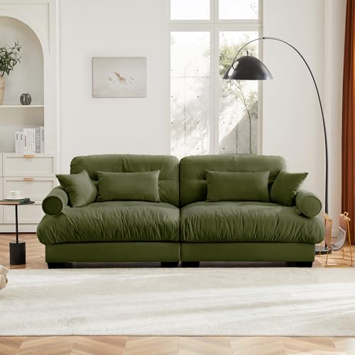 130" Modular Sectional Sofa,Velvet Upholstered Couches for Living Room,3 Seater Green Sofa Couch with Movable Ottoman