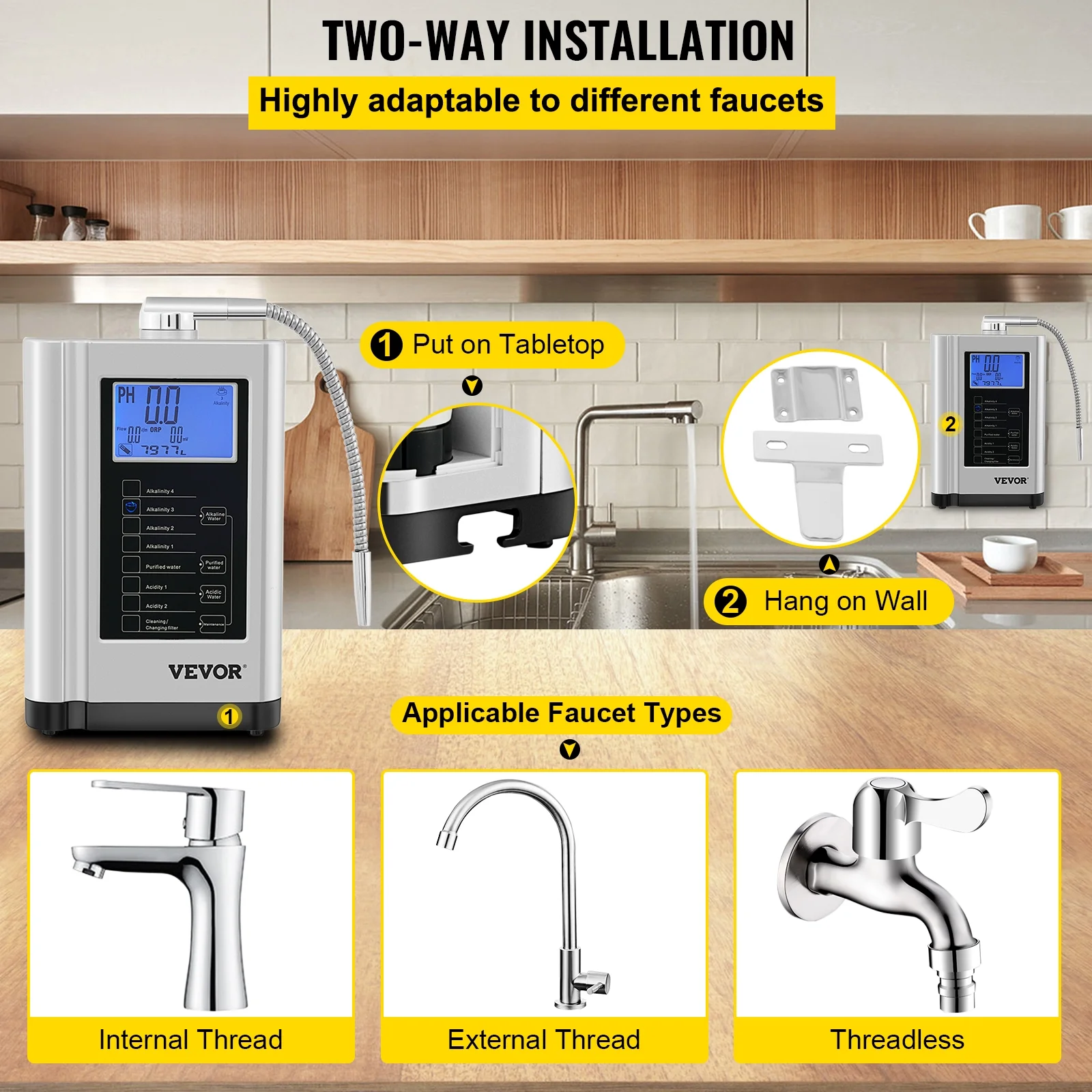 BENTISM  Water Ionizer Machine Alkaline Acid Water Purifier PH3.5-10.5 w/ 3.8" LCD Panel , 7 Water Settings, up to 1200PPM TDS & -500mV ORP