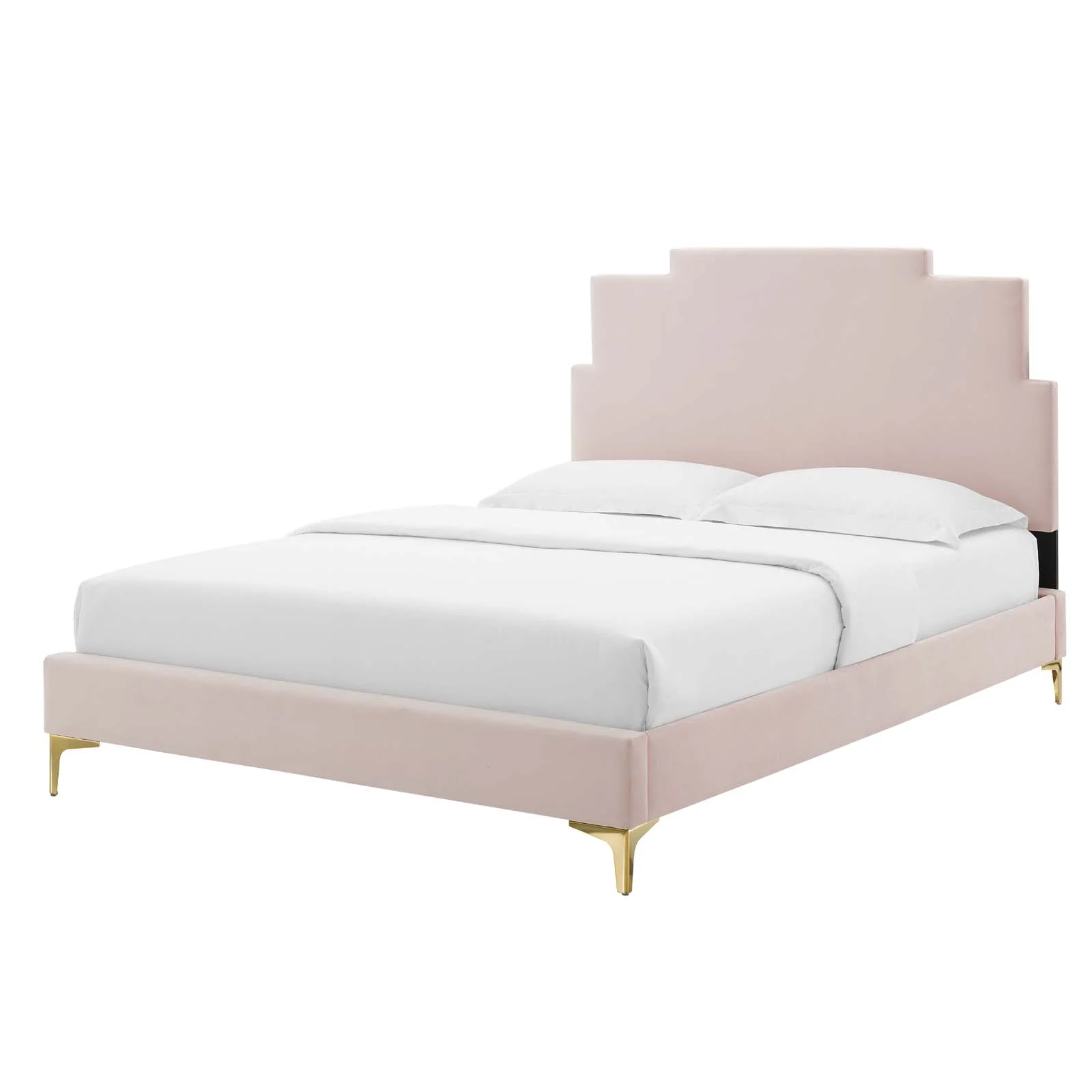 Platform Bed Frame, Queen Size, Velvet, Pink, Modern Contemporary Urban Design, Bedroom Master Guest Suite