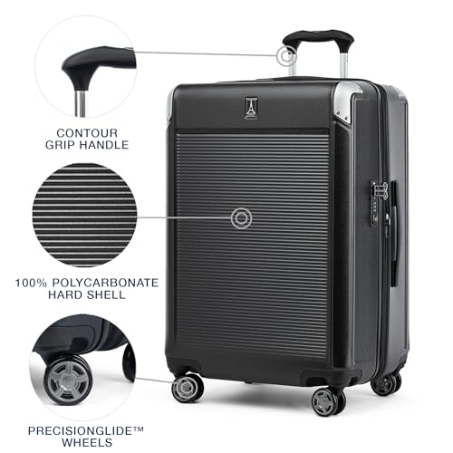 Travelpro Platinum Elite Hardside Expandable Carry on Luggage, 8 Wheel Spinner, TSA Lock, Hard Shell Polycarbonate Suitcase, Metallic Sand