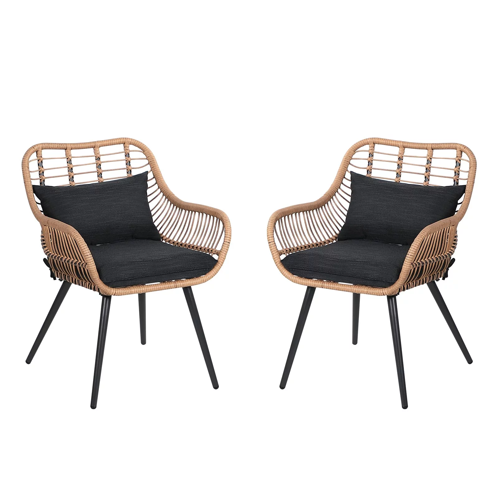 JOIVI Outdoor Wicker Chairs Set of 2, Patio Dining Chairs with Cushions, All-weather Rattan Porch Chairs with Armrest for Outside Lawn, Balcony