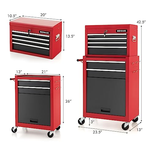 ERGOMASTER Rolling Tool Chest Cabinet Big Capacity Storage with Wheels and Lock Key, Portable Tool-Box Organizer with Sliding Drawers