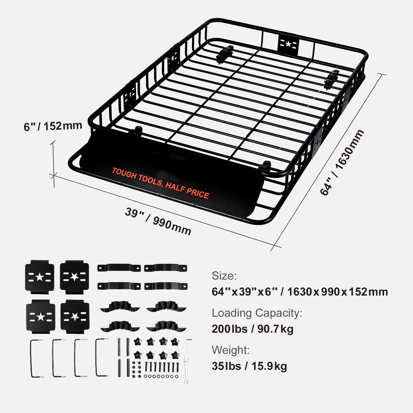 BENTISM Roof Rack Cargo Basket 200 lbs 64"x39"x6" Capacity Extension Rooftop Cargo Carrier with U-bolts Various Accessory for SUV Truck