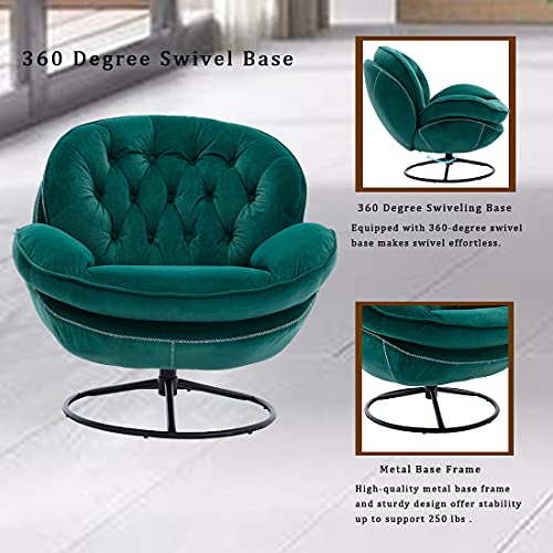 Baysitone Velvet Swivel Accent Chair with Ottoman Set, Modern Lounge Chair with Footrest, Comfy Armchair with 360 Degree Swiveling for Living Room
