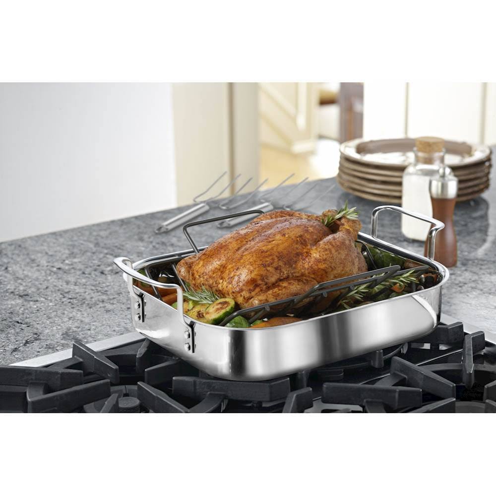 Calphalon Tri-Ply Stainless Steel 14x22 Roaster with Rack and Lifters