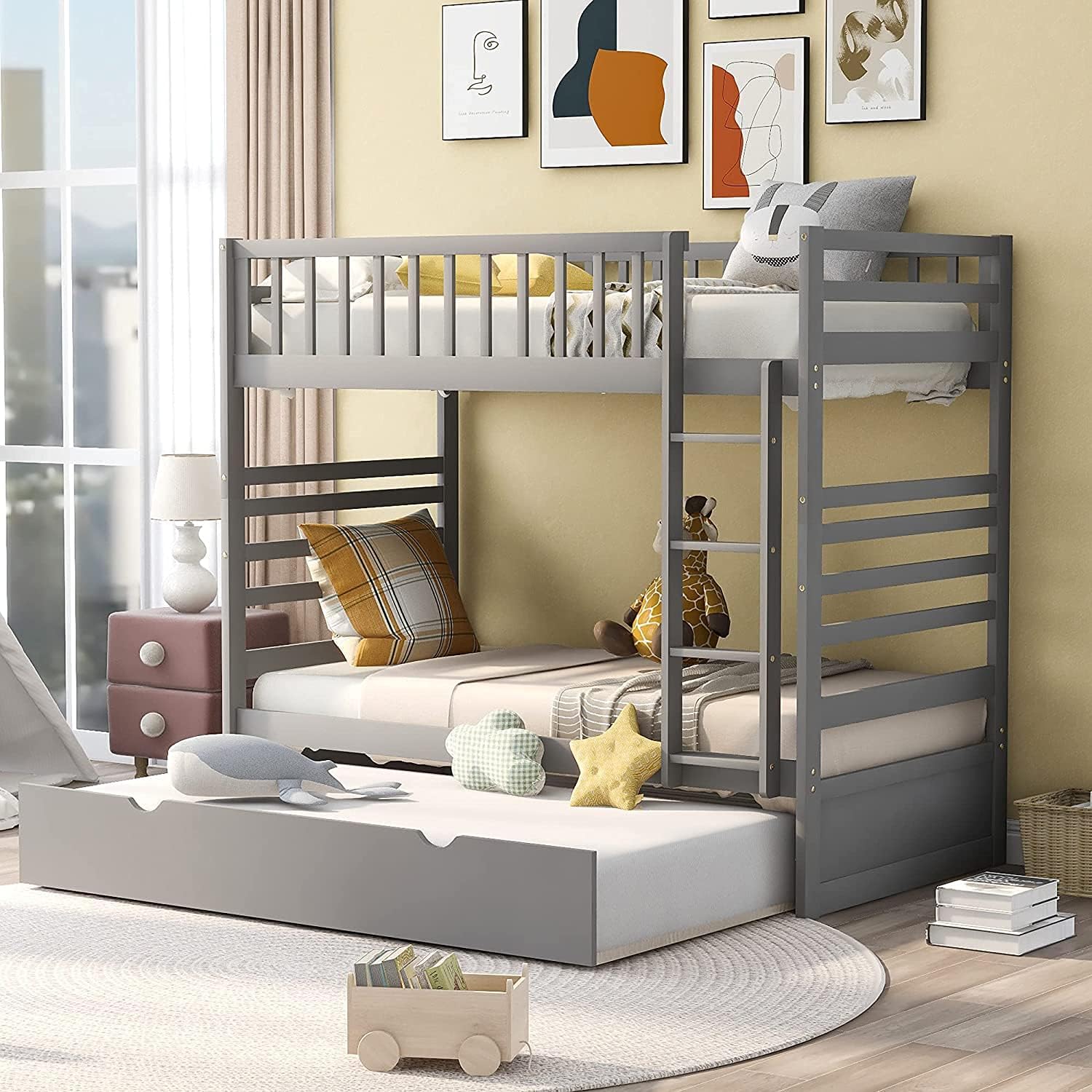 COODENKEY Twin Over Full Bunk Bed with Safety Guardrails & Ladder,Can be Separated,No Box Spring Needed, Perfect for Kids Bedroom, 78.7×55.9×62.3