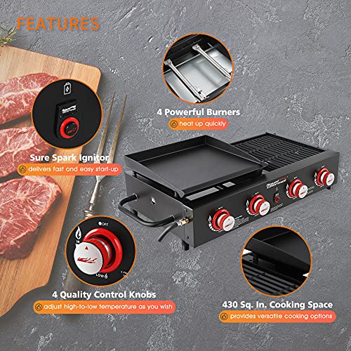Royal Gourmet GD4002T 4-Burner Tailgater Grill and Griddle Combo, Portable Flat Top Propane Gas Grill with 40