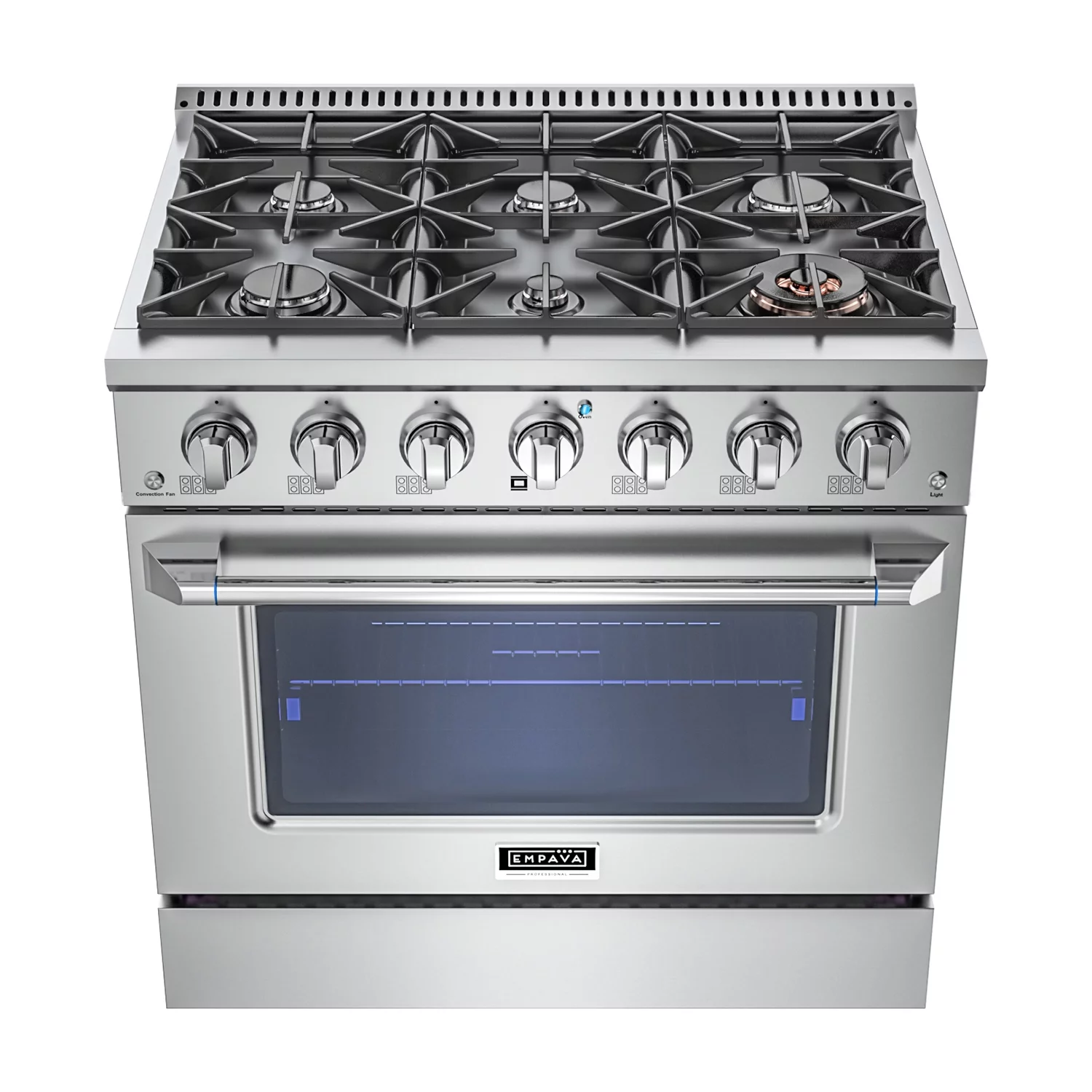 Empava 36 in. 5.2 cu. ft. Pro-Style Slide-In Single Oven Gas Range with 6 Sealed Ultra High-Low Burners