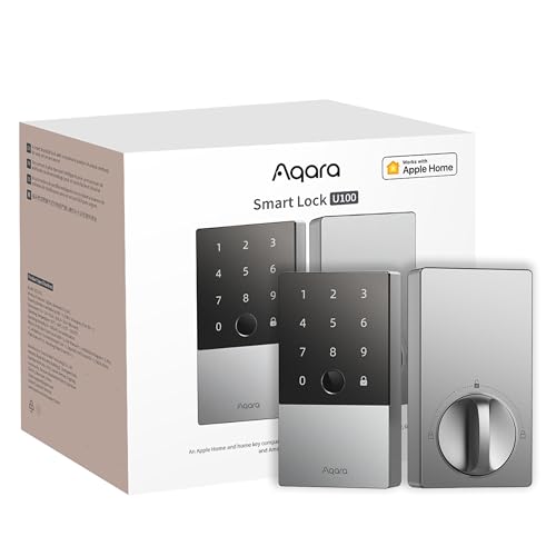 Aqara Smart Lock U100, Fingerprint Keyless Entry Door Lock with Apple Home Key, Touchscreen Keypad, Bluetooth Electronic Deadbolt, IP65 Weatherproof