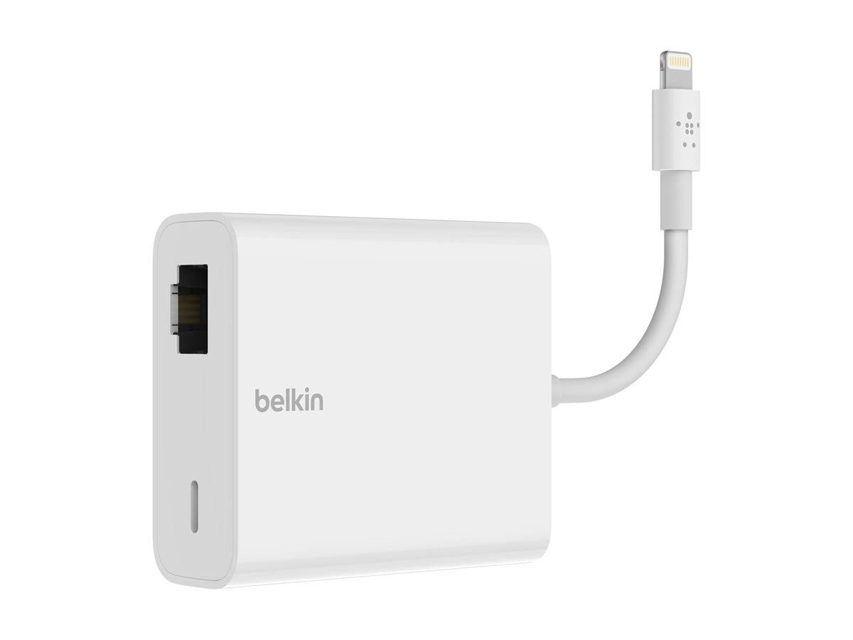 Belkin - Network adapter - Lightning - Gigabit Ethernet (PoE) x 1 - for Apple 10.5-inch iPad Pro; 12.9-inch iPad Pro; 9.7-inch iPad