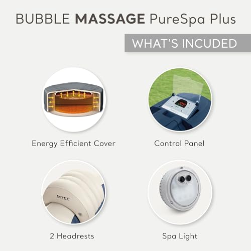 INTEX 28431EP PureSpa Plus Bubble Massage Spa Set: Includes Energy Efficient Spa Cover – 2 Contoured Headrest – LED Light – 6 Person Capacity – 85" x