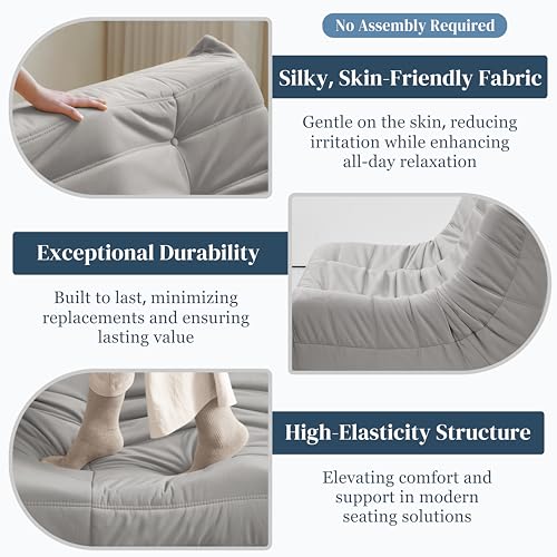 Bean Bag Chair for Adults - Suede & Microfiber Fireside Floor Chair, Comfortable Corner Lounge Sofa for Living Room, Bedroom, Office (3-Seater, Beige)