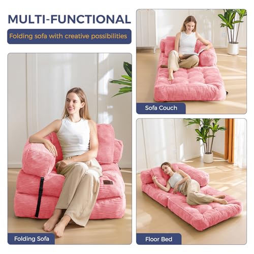 MAXYOYO Folding Sofa Bed, L-Shaped Convertible Sofa Bed with Armrest Foldable Sleeper Couch with Pillow