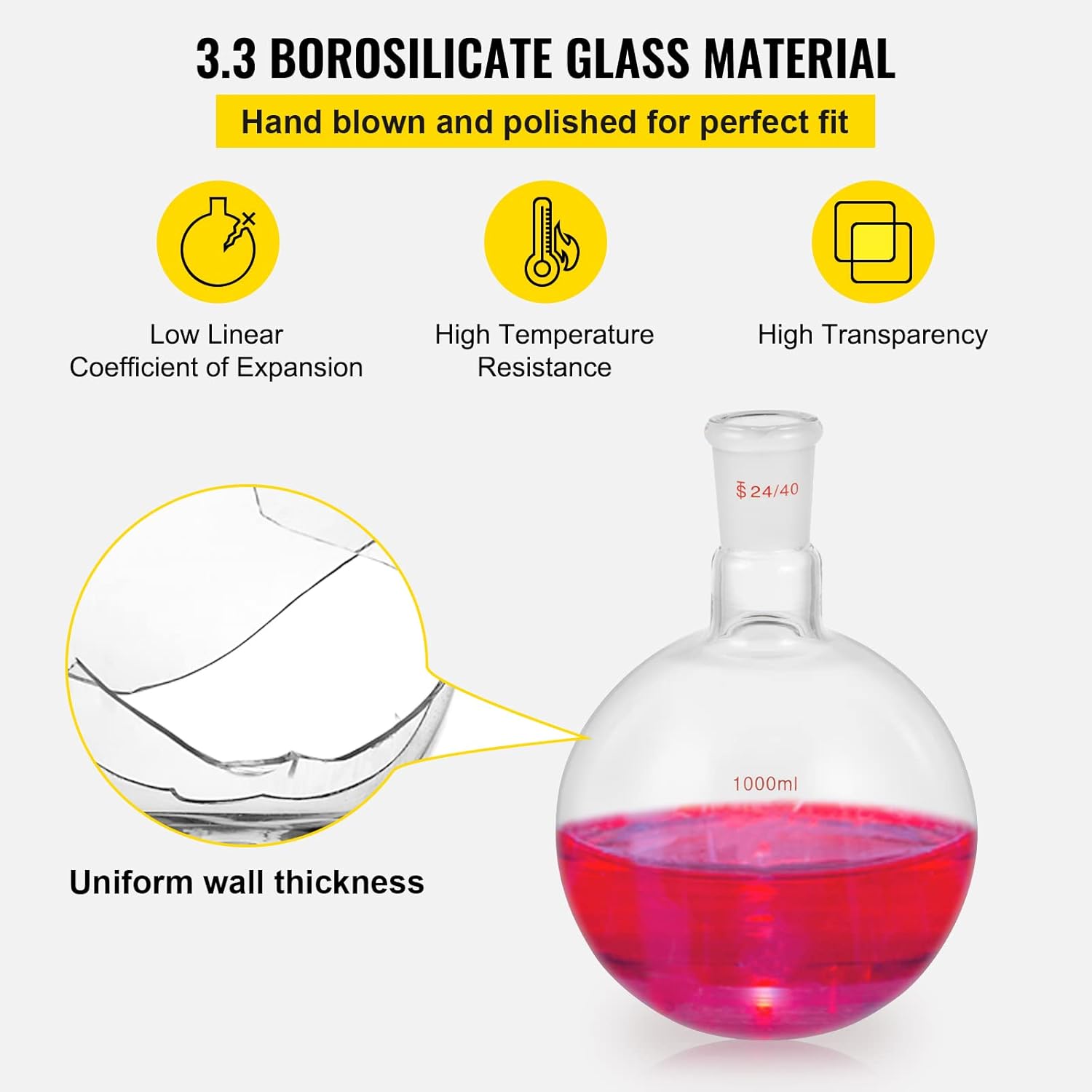 VEVOR New Laboratory Glassware 24/40 Chemistry Glassware 32PCS Chemistry Lab Glassware Kit 250 1000ml for Distillations Separation Purification