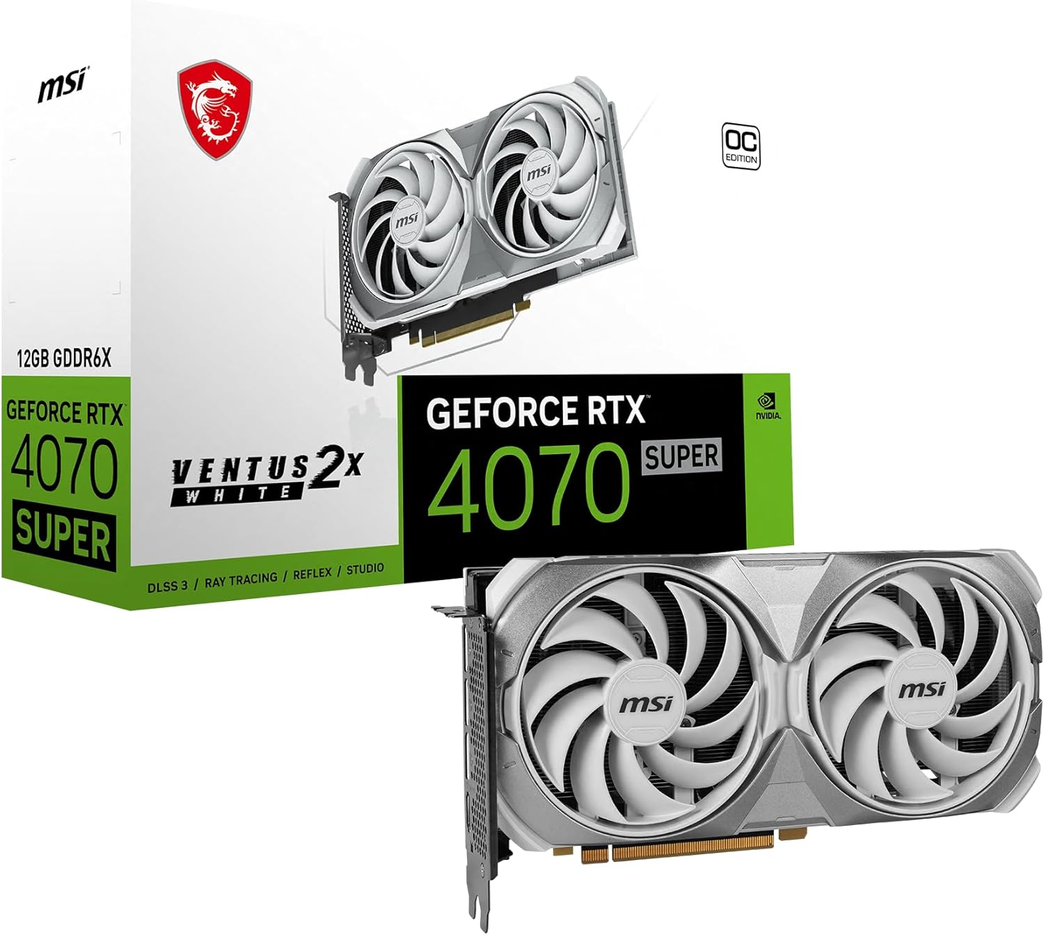MSI Gaming RTX 4070 Super 12G Ventus 2X White OC Graphics Card (NVIDIA RTX 4070 Super, 192-Bit, Boost Clock: 2520 MHz, 12GB GDRR6X 21 Gbps, HDMI/DP