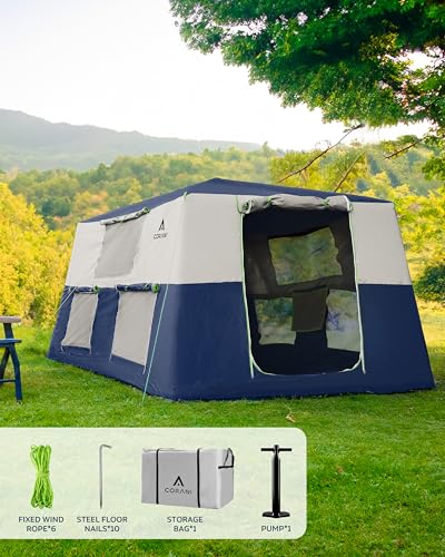14.1'x6.5'x9' Inflatable Tents for Camping, Portable 6/8/10 Person Blow Up Air Tent