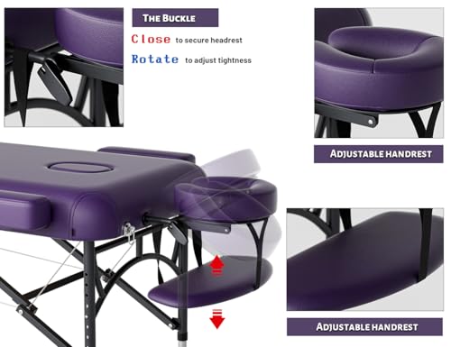 Professional Massage Table Portable 3 Fold Premium Memory Foam Aluminium Leg Hold Up to 1100LBS 8 Heights Adjustable with Carrying Bag Black
