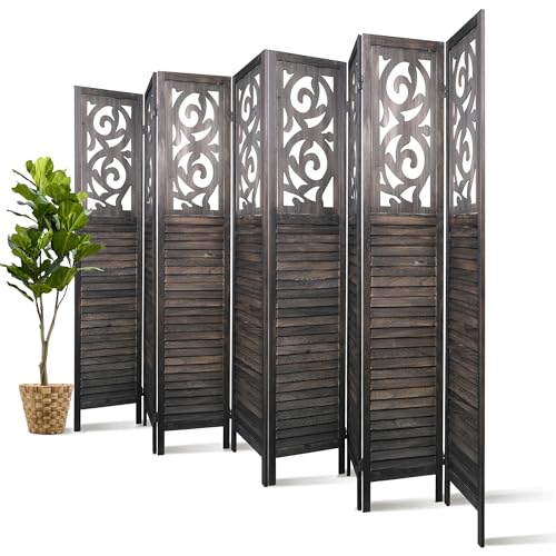 Osparple Room Divider with Shelves 6 Panel Wooden Folding Room Dividers Privacy Screen Wall Divider for Room Separation for Office and Apartment
