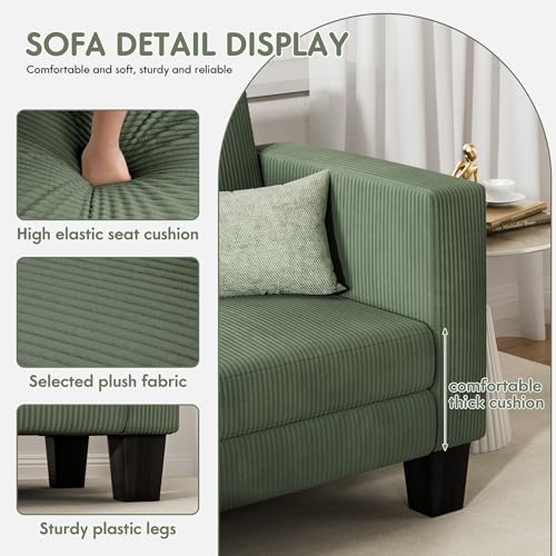YESHOMY L-Shaped Convertible Sectional Sofa 3 Seater with Corduroy Fabric, Complete with Mobile Footrest, for Living Room, Apartment and Office, 70"