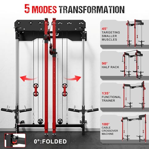 WM3-V4 Folding Squat Rack, Wall Mounted Power Rack with Dual Independent Pulley System