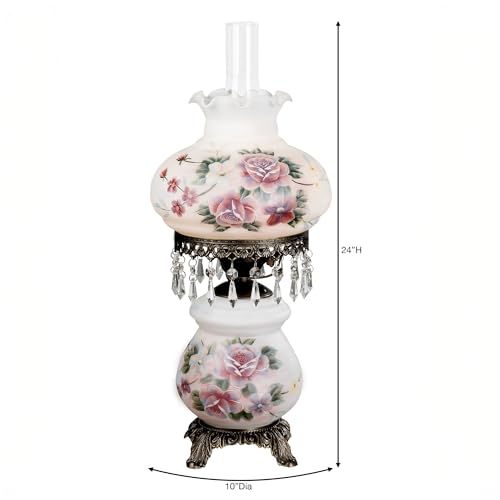 Touch of Class Abigail Hurricane Style Parlor Table Lamp - Antique Victorian Aesthetic - Painted by Hand - Floral Designs