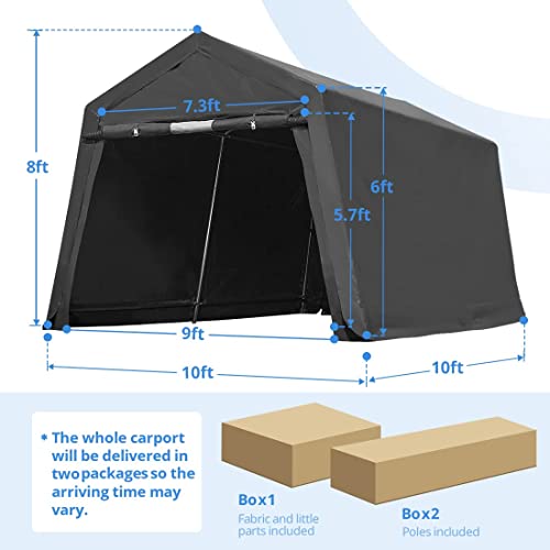 ADVANCE OUTDOOR 10x10 ft Heavy Duty Outdoor Patio Portable Canopy Storage Shelter Shed Carport with 2 Roll up Zipper Doors & Vents for Snowmobile