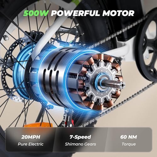isinwheel U1 Electric Bike, 500W Motor, 20 mph, Folding Ebike, 14"/16"/20" Adults Electric Bicycles, 280.8Wh Battery, 25 Miles PAS Range, Black
