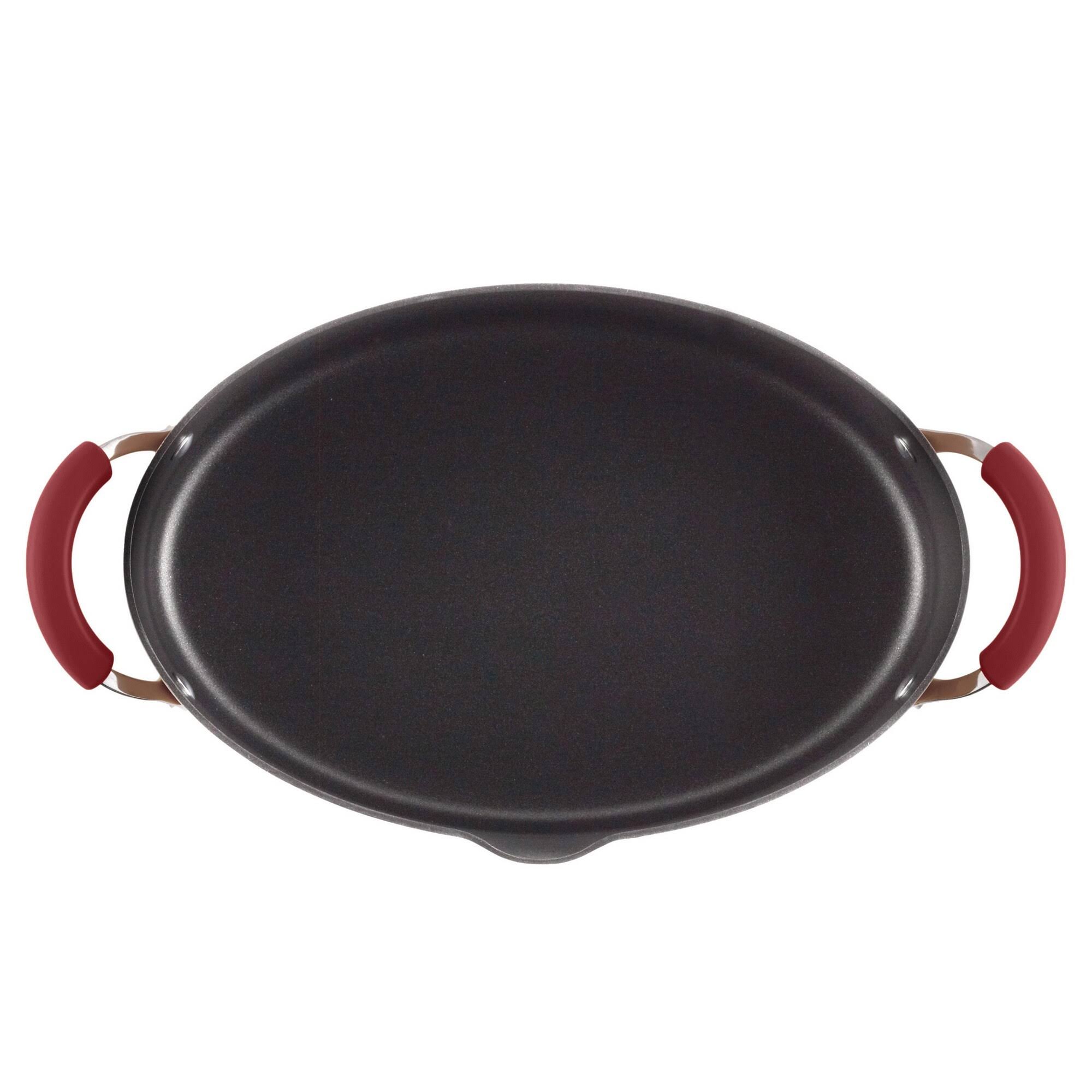Rachael Ray Cucina Hard Enamel Nonstick 8-Quart Covered Oval Pasta Pot with Pour Spout, Agave Blue