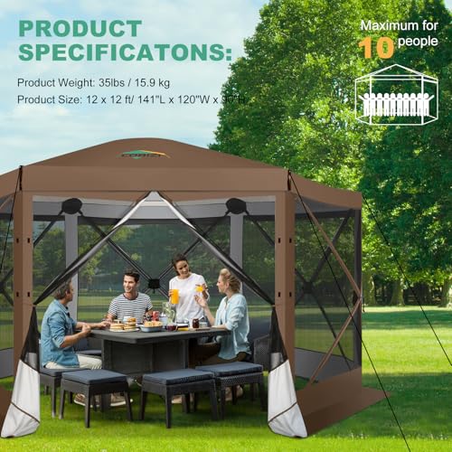COBIZI 12x12ft Pop up Gazebo Screen Tent Screen House for Camping, Camping Outdoor Screened Gazebo, Canopy Tent