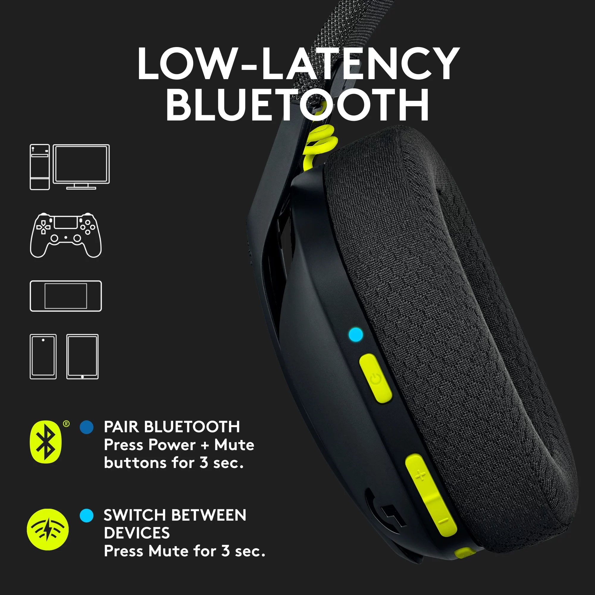 Logitech G435 LIGHTSPEED and Bluetooth Wireless Gaming Headset - Lightweight over-ear headphones, built-in mics, 18h battery