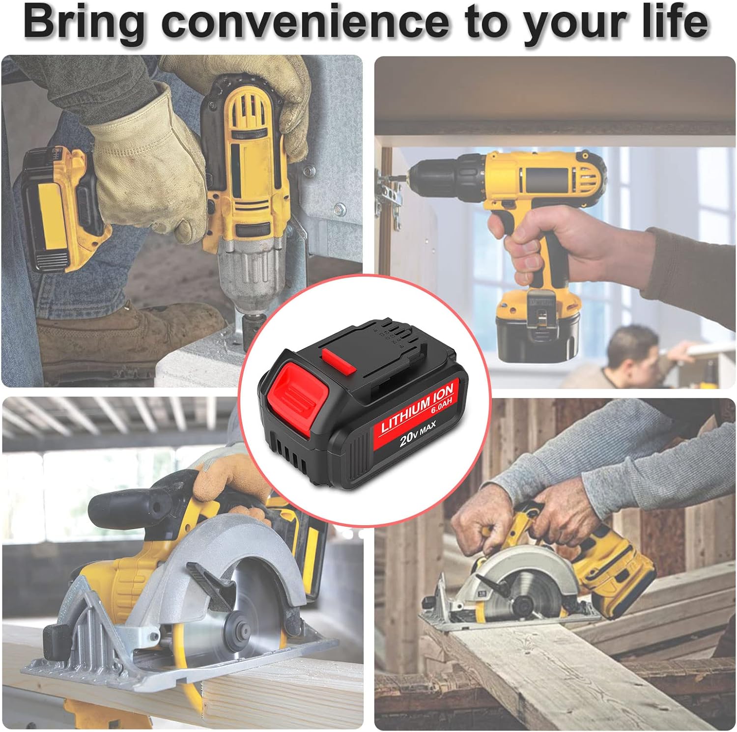 2-Pack 20Volt 6.0Ah Replacement Battery Compatible with Dewalt 20V Battery MAX DCB205 DCB206-2 DCB205-2 DCB204 DCB203 DCB201 DCD/DCF/DCG/DCS Series