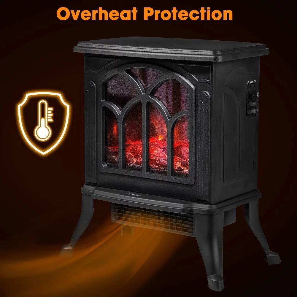 Infrared Quartz Electric Fireplace Stove Heater, Black
