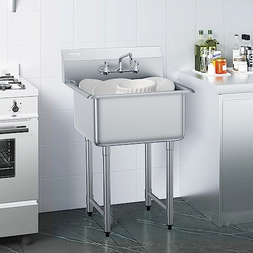 VEVOR Stainless Steel Prep & Utility Sink, 1 Compartment Free Standing Small Sink Include Faucet & legs