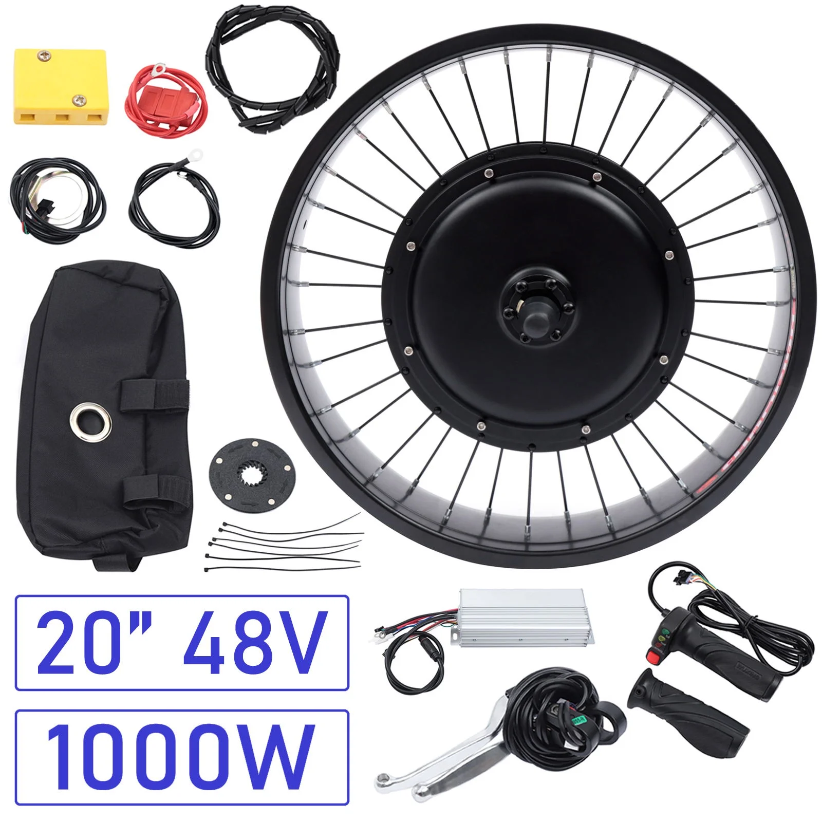 Wuzstar 20" Electric Bicycle Motor Brushless lectric Bicycle Conversion Kit Hub Front Wheel 1000W 48V