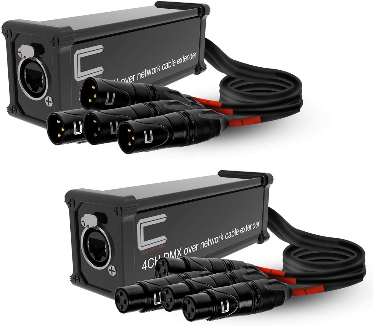 XLR Over Cat5 4 Channel 3-Pin Male Female to Single Ethernet - XLR, AES, DMX Over RJ45 Cat5/Cat6 Audio Over Ethernet Multi Network Snake Receiver