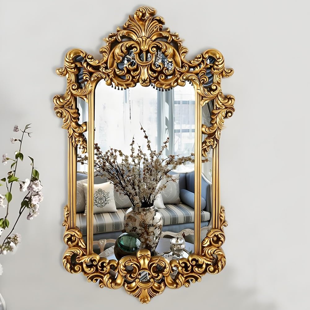SOYDAN Antique Ornate Gold Wall Mirror with Resin Frame, Decorative Traditional Mirror Elegant Inspired Wall Decor for Living Room,Bedroom,Entryway