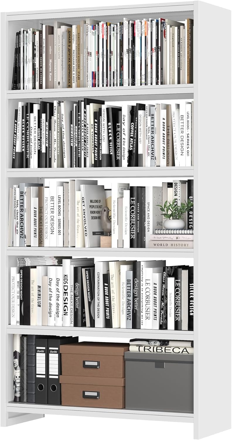 Metal Bookshelf,5 Tier Bookshelves,69" Tall White Bookcase Shelf Storage Organizer,Free Standing Storage Shelving Unit for Home Office