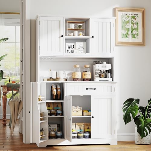 Gizoon 67.7" Kitchen Pantry Cabinet with Microwave Shelf Tall Coffee Bar Cabinet with Storage Kitchen Hutch with Countertop for Dining Room and Craft