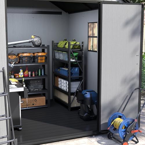 4.4x6 FT Resin Outdoor Storage Shed, 230 Cuft Garden Tool Sheds & Outdoor Storage Plastic Shed with Floor