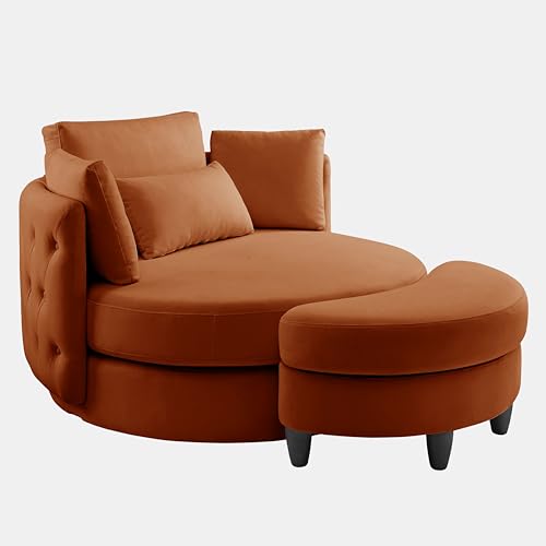 51.5-Inch Oversized Swivel Accent Barrel Chair with Storage Ottoman ,Button Decor and 4 Pillows