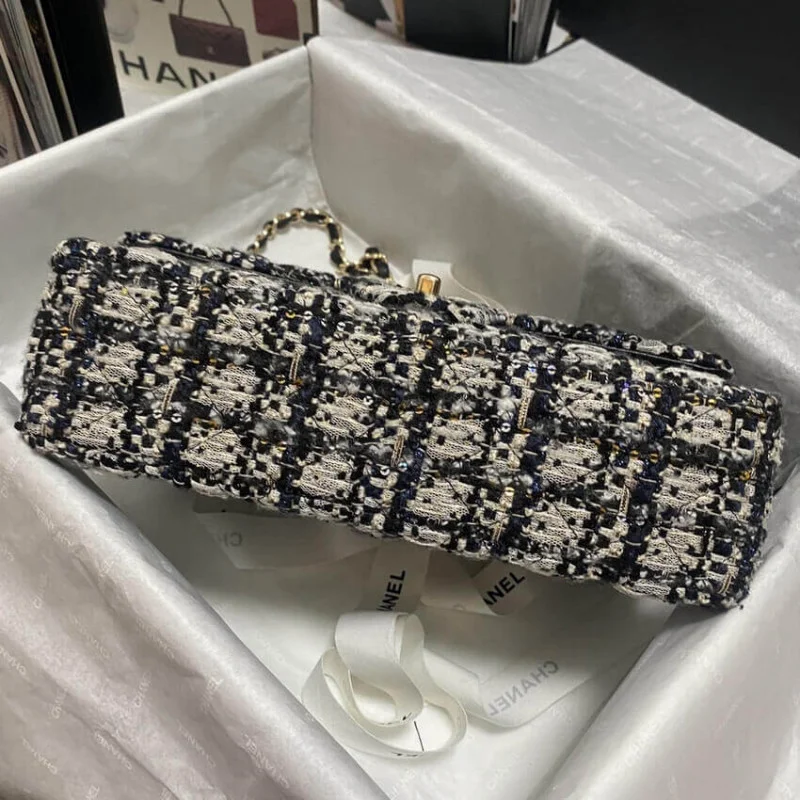 Chanel Class-Flap Bag In Black/Beige Glittered Tweed 1112