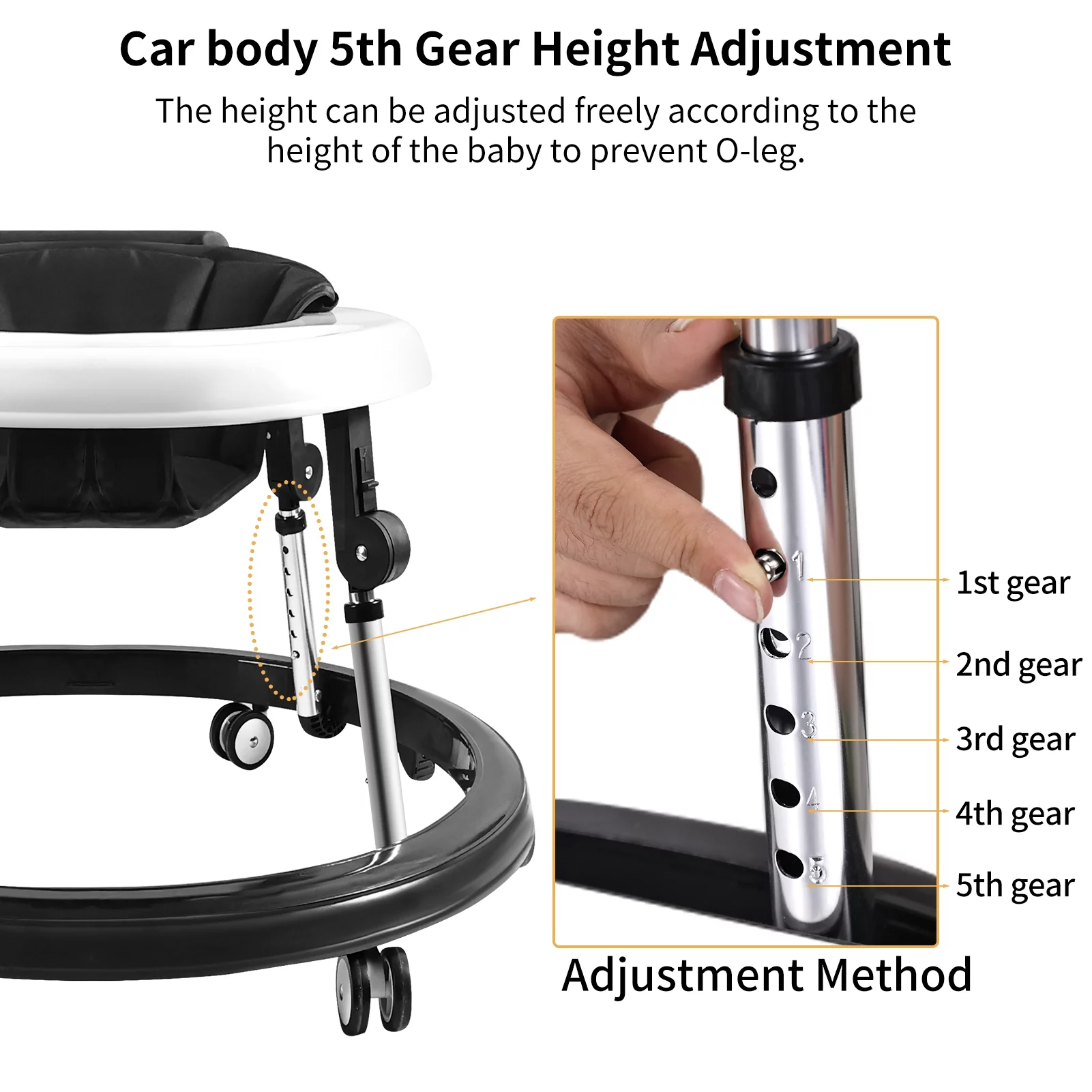 Baby Walker, Baby Walker with Wheels, Foldable 9-Gear Height Adjustable, Baby Walkers and Activity Center with Foot Pads/Mute Wheels