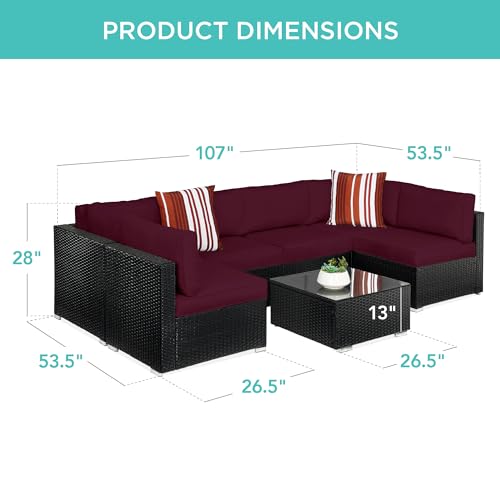 Best Choice Products 7-Piece Modular Outdoor Sectional Wicker Patio Conversation Set w/ 2 Pillows, Coffee Table, Cover Included - Gray/Navy