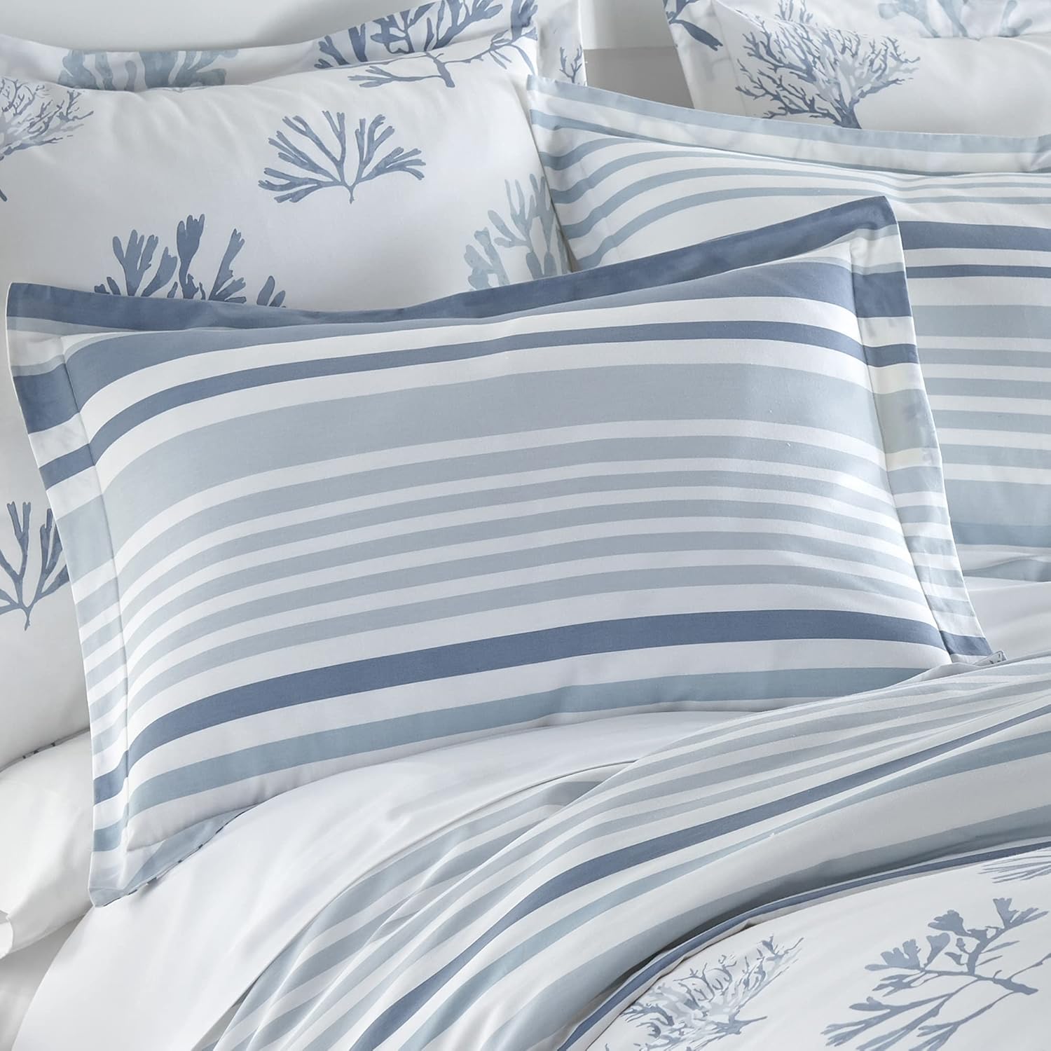 Levtex home - Truro - Euro Sham (26x26in.) - Tropical Coral in Shades of Blue - No Quilted