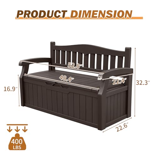 Devoko 80 Gallon Storage Bench Deck Box Lockable for Patio Furniture, Garden Decor and Outdoor Seating for Cushions