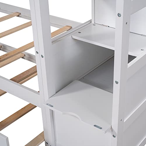 Harper & Bright Designs Twin Over Twin Bunk Bed with Trundle, Wood Bunk Bed with Storage Stairs for Kids Teens Adults (Walnut)