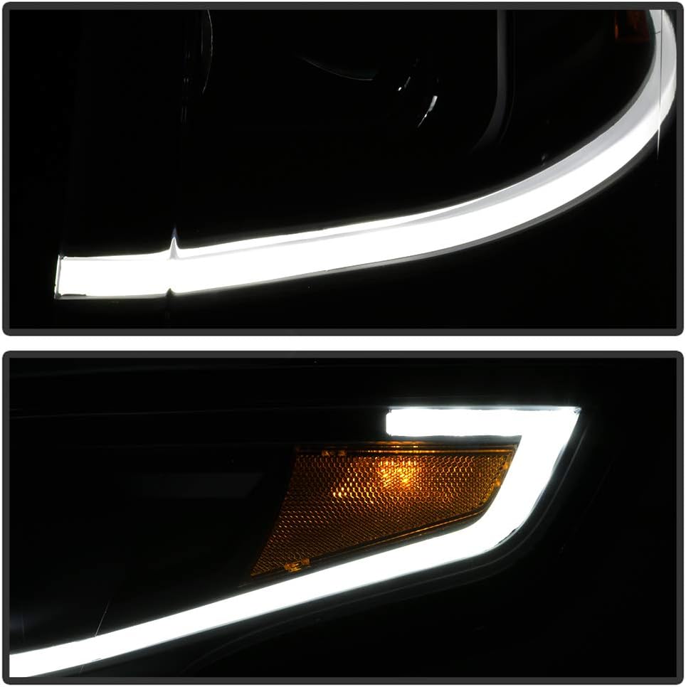ACANII - For [Halogen Model] Black Housing Smoked Lens 2015-2017 Chevy Tahoe Suburban LED Tube Dual Projector Headlights