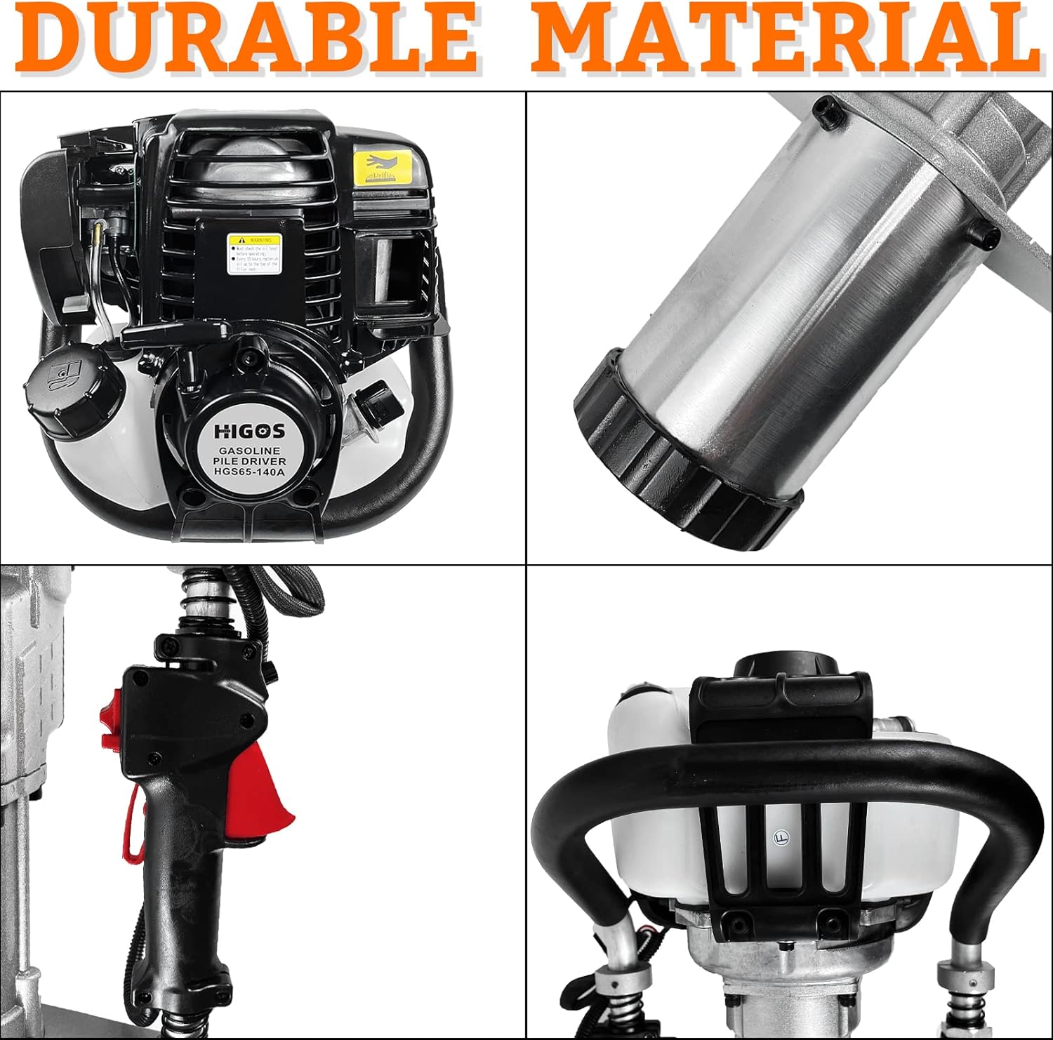 Gas Powered 4-Stroke T Post Driver Hammer Drills, 37.7CC Gasoline Engine Pile Driver