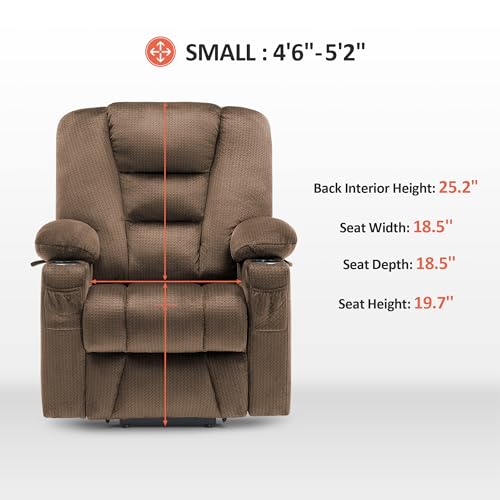 MCombo Small Power Lift Recliner Chair with Massage and Heat for Petite People, Cup Holders, USB Ports, Side Pockets, Fabric 7569 (Small-Regular