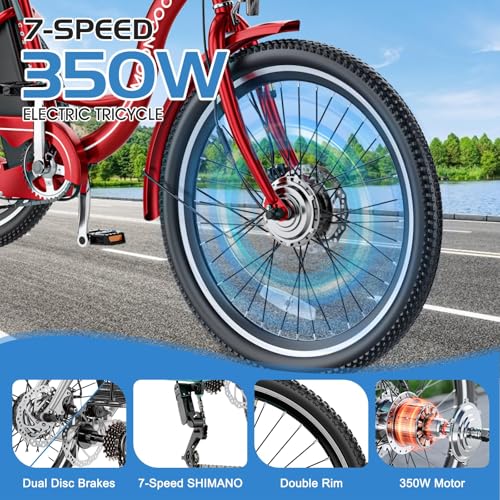 MOONCOOL Electric Tricycle for Adults, 350W 36V Electric Trike Motorized Three Wheel Electric Bicycle
